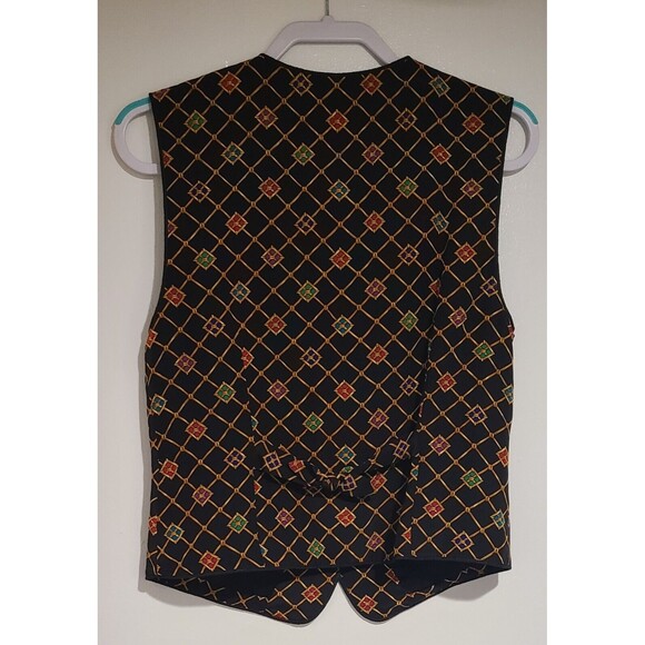 Vintage Talbots Womens Silk Plaid Medallion Suit Vest Navy Blue Green Red Size 4 - Picture 3 of 7